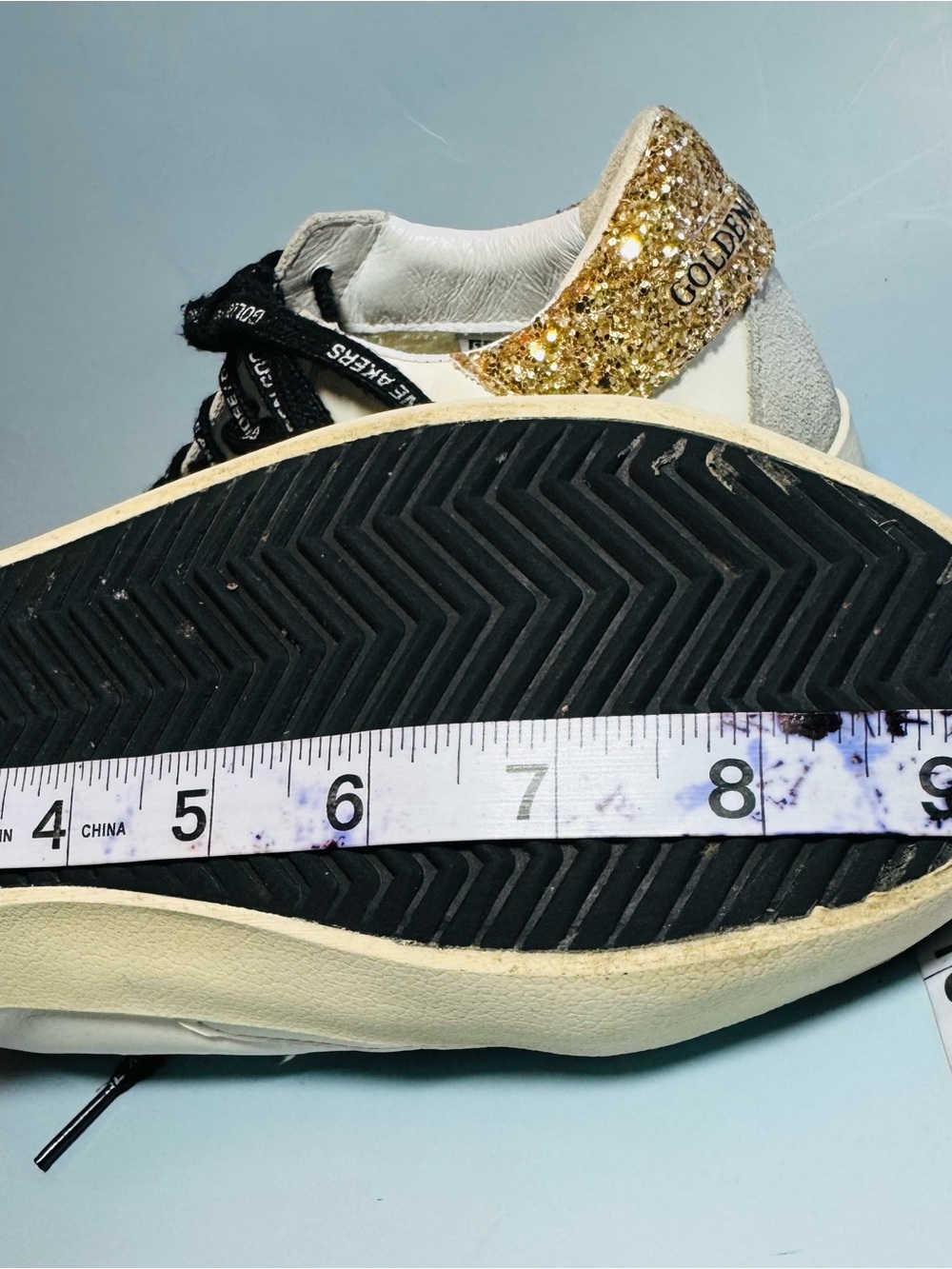 Golden Goose White Leather Sneakers with Silver Star and Gold Glitter Heel SZ 8* - Picture 11 of 13
